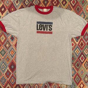 Y2K Levi’s XL Grey T-Shirt with Red Ringer Trim